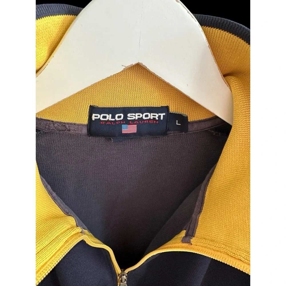 Ralph‎ Lauren Polo Sport Track Jacket Blue Yellow Zip Large Vintage 90's Flaws